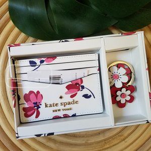BOXED CARD HOLDER KATE SPADE KEY FOB STACI TEA GARDEN FLORAL BRAND NEW